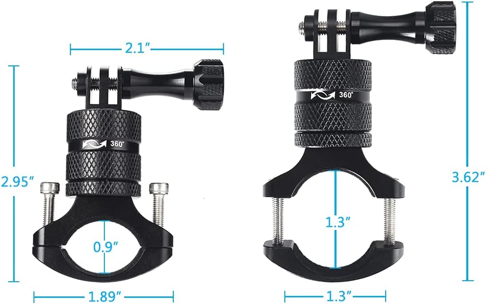 HSU Aluminum Bike Bicycle Handlebar Mount and Bike/Motorcycle Handlebars for Go Pro Hero 11/10/9/8/7/6/5/4, DJI Osmo Action AKASO and Other Action Cameras (Black) - Image 2