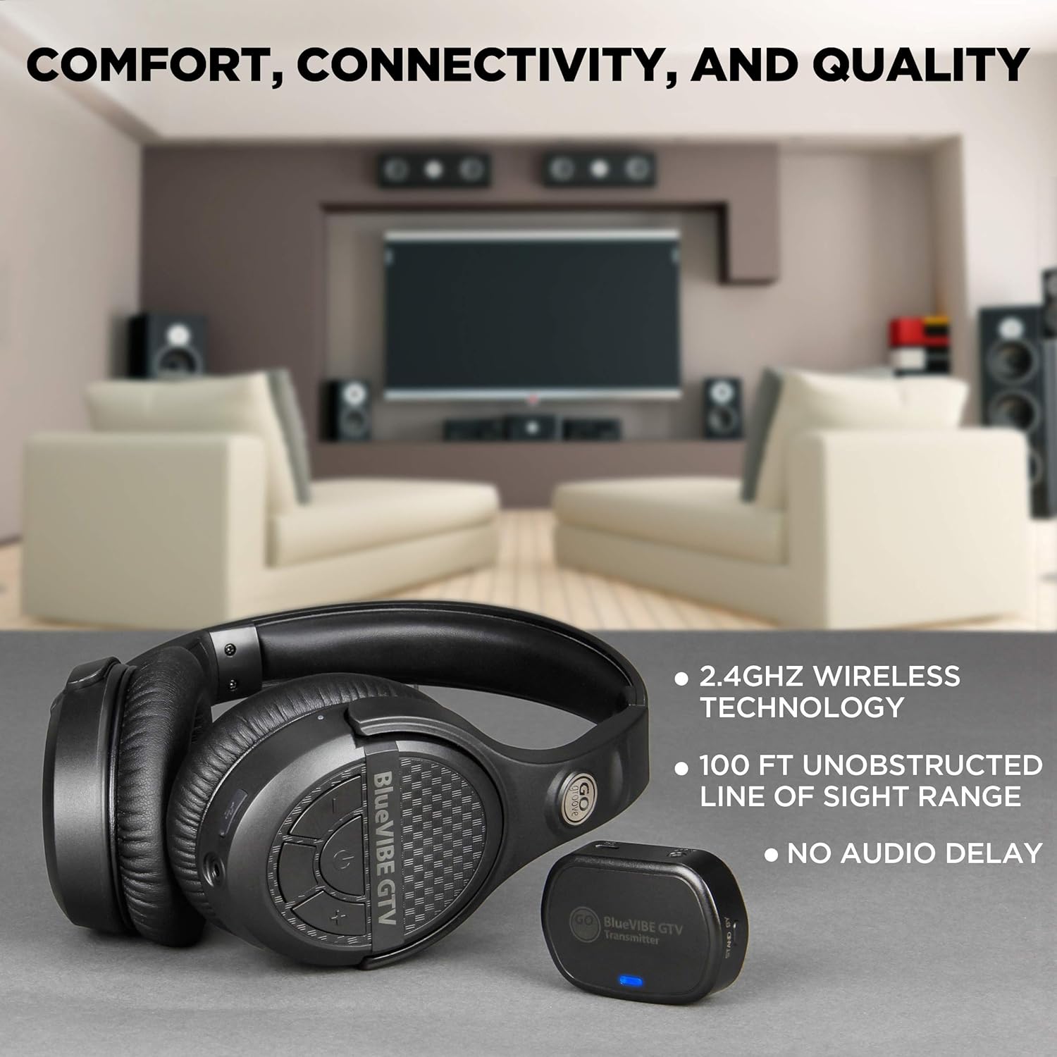Over-Ear Headphones BlueVIBE GTV TV Headphones Wireless for Hearing Impaired & Seniors ?C Easy Setup Plug and Play for TV Watching, Hard of Hearing ?C 10 Hour Battery Life, No Audio Delay, 2.4GHz RF Transmitter - Image 4