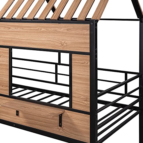 Harper & Bright Designs Kids House Beds Low Loft Bed Frame with Roof, Window, Guardrail and Ladder, Metal Twin Size Loft Bed for Kids Teens Girls Boys (Twin, White) - Image 6