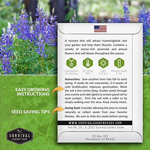 Survival Garden Seeds – Hummingbird Pollinator Mix Wildflower Seed for Planting – Packet with Instructions to Plant and Grow Flowering Plants in Your Home Vegetable Garden – Non-GMO Heirloom Varieties - Image 2