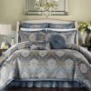 Chic Home Aubrey 13 Piece Scroll Jacquard Comforter Set Bedding Blue / King