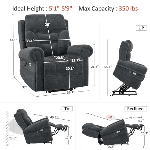 MCombo Triple Motor Power Lift Recliner Chair with Massage and Lumbar&seat Heating, Rolled Arms, Adjustable Headrest for Elderly People, Fabric 7888 (Coffee, Medium) - Image 36