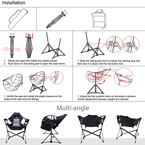 Nice C Hammock Camping Chair, Camping Chair Rocker, Swinging Chair, High Back with Stand, Cup Holder, Side Pocket, Heavy Duty (1-Pack) - Image 7